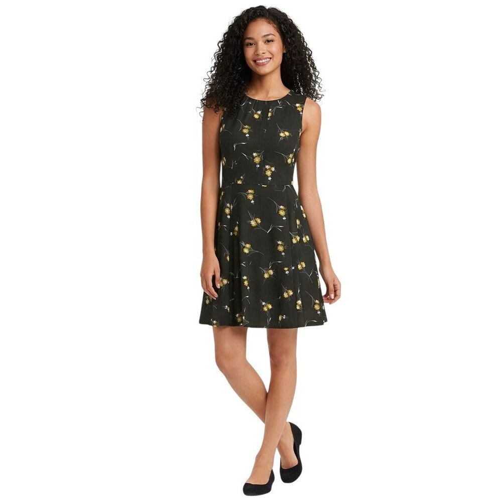 2/$30 Banana Republic Size 4 Olive Green Floral Sleeveless A-Line Dress